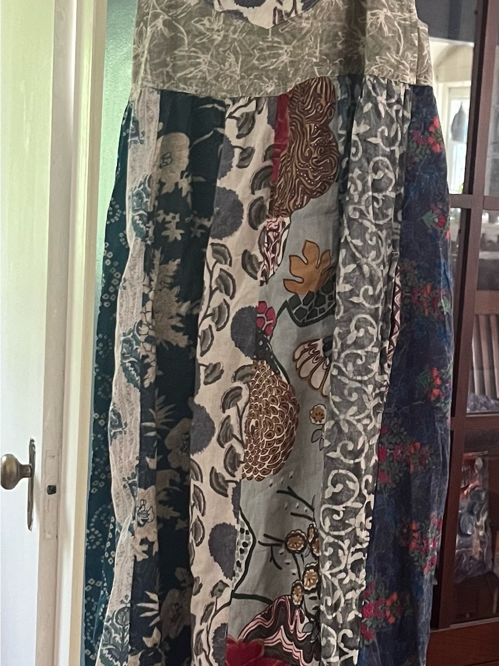 100% Cotton Blue Sky Artistic Maxi Dress with Earthy Tones - Boutique Piece - Picture 2 of 14